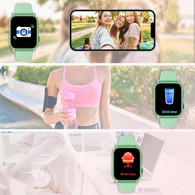 QTLLBT 8 Language Translation smartwatch Bluetooth Call (Answer Make Call) Flashlight 300MAH Fitness Tracker IP68 Waterproof 100 Sports Heart Rate Monitor for Android iPhone Women smartwatch (Green)