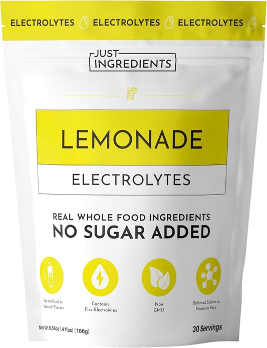 JUST INGREDIENTS Lemonade Electrolytes Drink Mix - Coconut Water, Sea Salt, Trace Minerals - 30 Servings