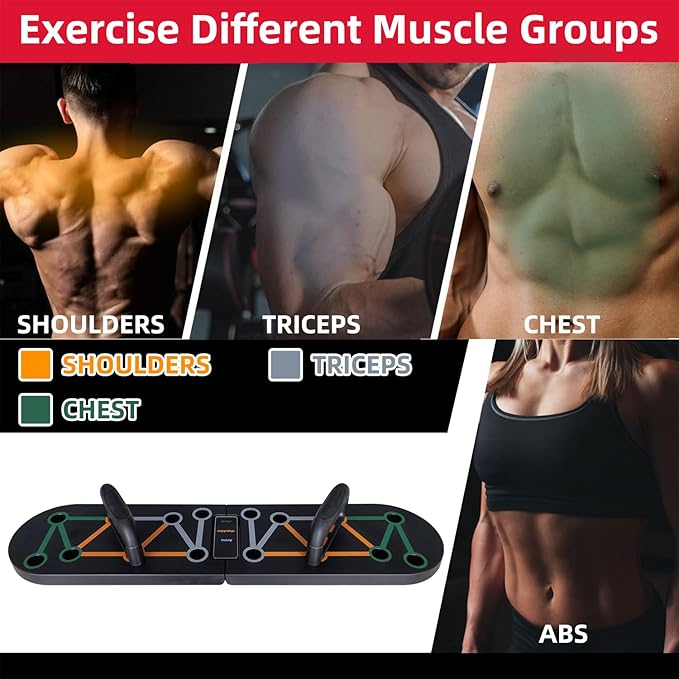 Foldable Push Up Board System 10-in-1 Multifunctional Push Up Bar for Full-Body Strength Training with Pushup Handles, Portable Home Gym Equipment Chest & Arm Muscle Builder for Men & Women