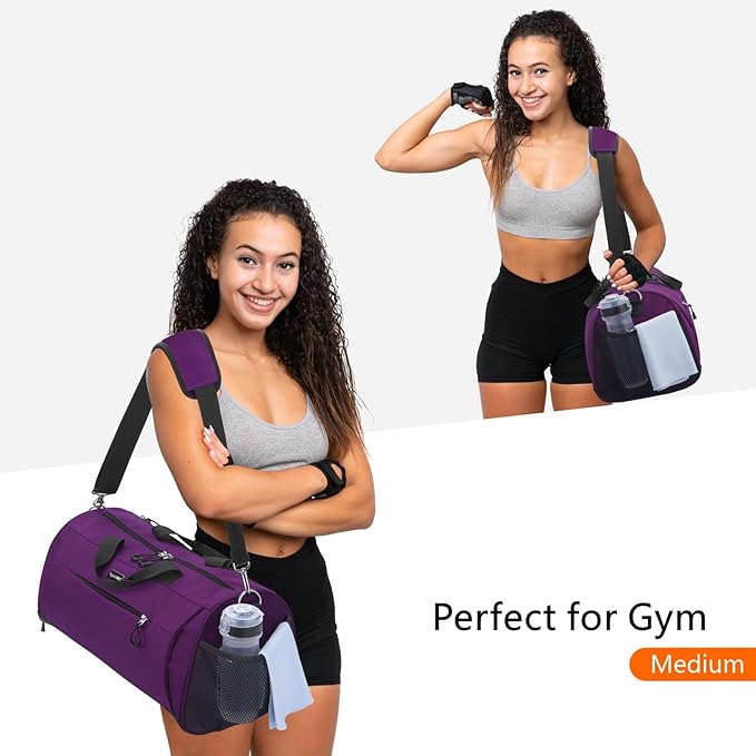 TOPDesign Gym Bag for Women & Men, Unisex Duffel Bag with Shoe Compartment & Wet Pocket for Travel Sports Gym (M Purple)