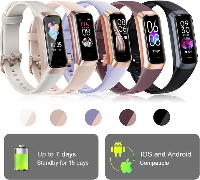 Fitness Tracker, Fitness Watch with 1.10''AMOLED Touch Color Screen, Step Counter with 24/7 Heart Rate Blood Oxygen Blood Pressure Sleep Tracking, Pedometer for Women Men