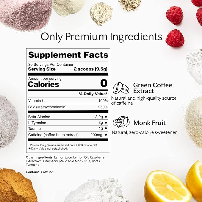 ProMix Nutrition Pre-Workout Powder, Raspberry Lemon - Maximize Focus - Helps Muscle Gain, Endurance & Enhanced Energy - Vitamin B12, Caffeine, Beta-Alanine & L-Tyrsosine - 30 Servings (Pack of 1)