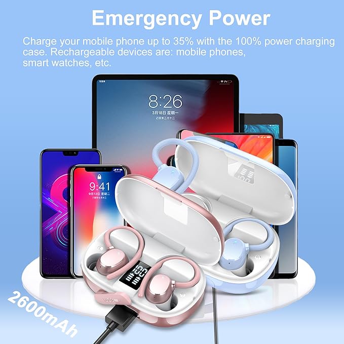 Ear buds Wireless Bluetooth Earbuds Sport 2025 NEW Bluetooth 5.3 Headphones 128H Playtime with LED Display Powerful Bass Over Ear Earphones with Earhooks IP7 Waterproof for Gym/Running/Workout