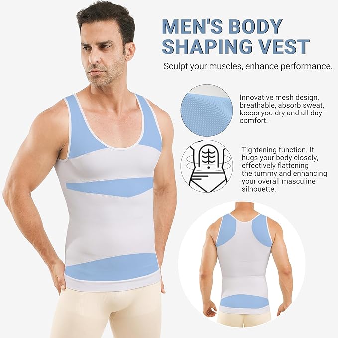 Gynecomastia Compression Shirt Men, Slimming Undershirt Compression Tank Top Mens Shapewear Body Shaper