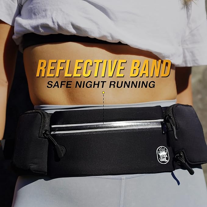 Running Belt with Water Bottle Holder - Waist Bag With Extender for Jogging, Hiking, Cycling, Walking - Dog Walker Hydration Fanny Pack - Sport Pouch iPhone Carrier for Women and Men - Black