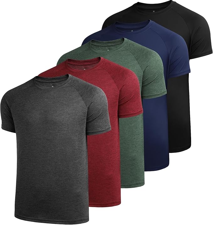 Sumolux 5 Pack Men’s Active Crew Neck T Shirts Quick Dry Athletic Running Gym Workout Short Sleeve Tee Tops Bulk