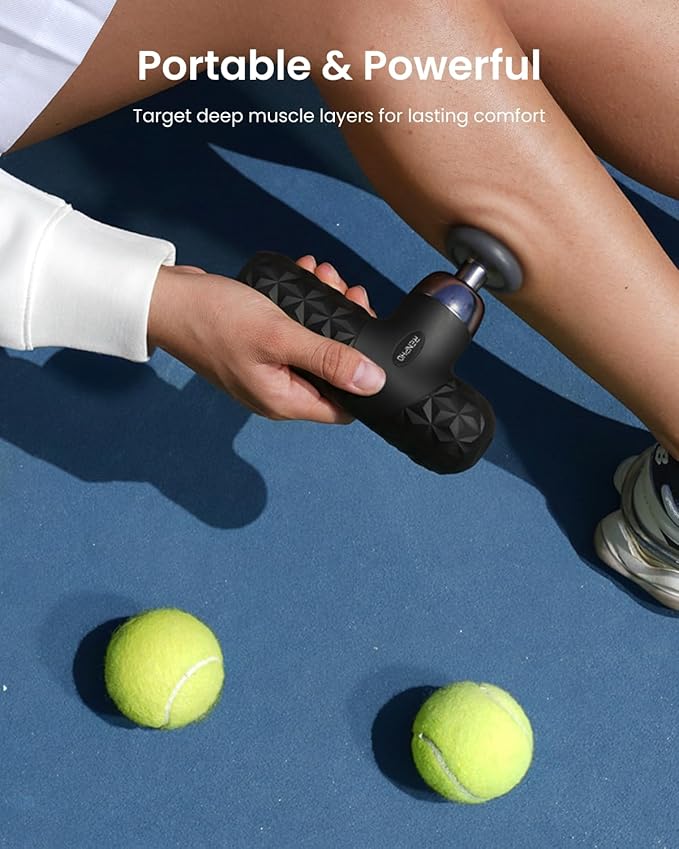 RENPHO Mini Thermal Massage Gun with Heat, Portable Deep Tissue Percussion Massager, Color Silicone Sleeves Travel Size with Carry Case