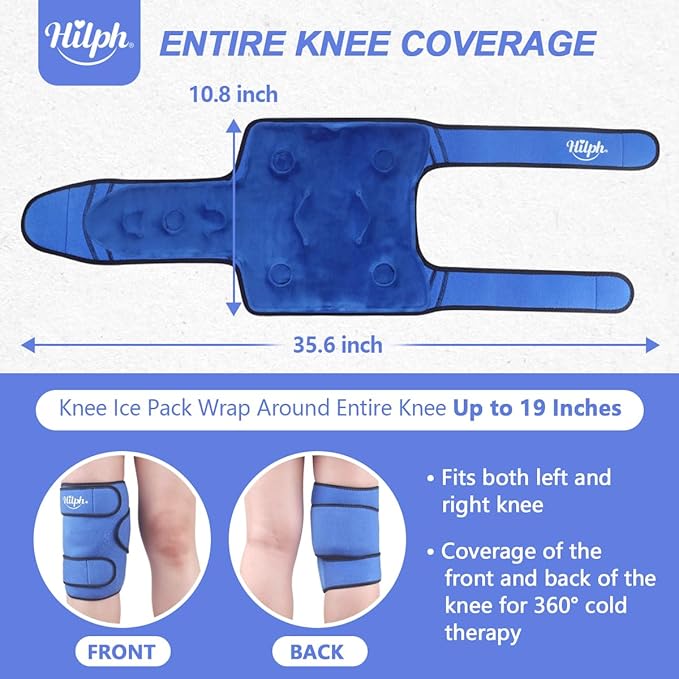 Hilph XL Ice Pack with Cold Compression for Knee Pain Relief, Adjustable Knee Brace Ice Pack Wrap for Replacement Surgery, Arthritis Pain, ACL, Sports Injuries, Meniscus Tear Blue