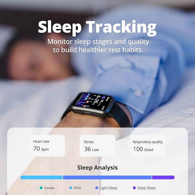 Fitness Tracker Watch for Men & Women, 1.47" HD with Bluetooth, 24/7 Heart Rate & Blood Oxygen Monitor, Sleep & Step Counter, 100+ Sports Modes, IP68 Waterproof, Compatible with Android iOS Black