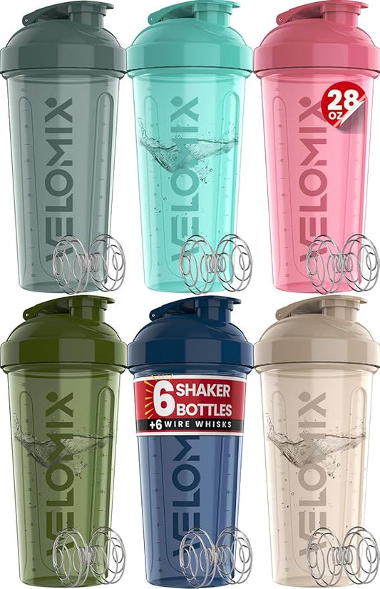 VELOMIX -6 PACK- 28 OZ Protein Shaker Bottles for Protein Mixes, Shaker Cups for Protein Shakes, Small Shaker Bottle Pack, Shaker Cup, Shakers for protein Shakes (Most Popular)