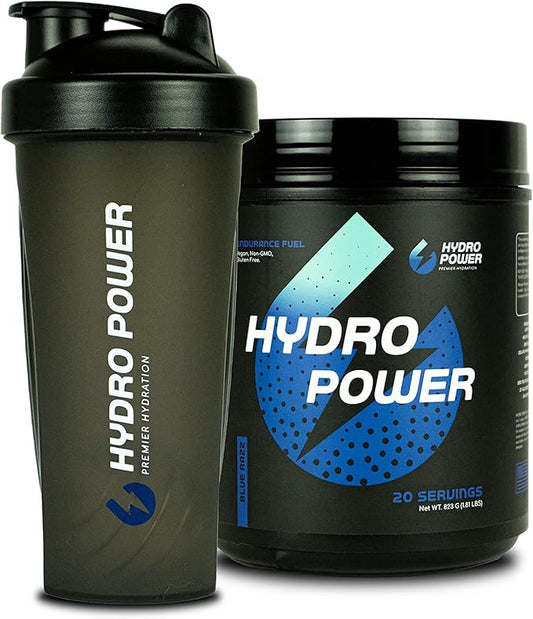 Hydro Power Endurance Fuel Blue Razz and Shaker Bundle 20 Servings, Hydration Drink Mix with Electrolytes and Calories, Non-GMO, Gluten Free, Vegan Friendly