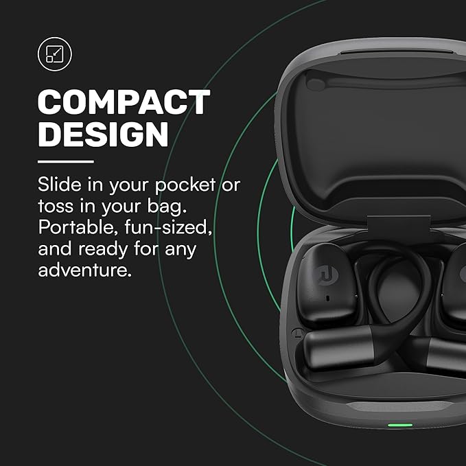 Raycon Essential Open Earbuds โ True Wireless Open Ear Bluetooth 6.0 Headphones, Ultra-Lightweight, Comfort Hook Design, IPX5 Water Resistant, 36 Hours of Battery Life (Black)