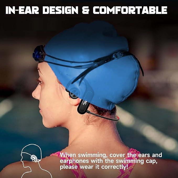 Swimming Headphones, IPX8 Waterproof Earbuds with 32GB MP3 Player | Bluetooth 5.2 Wireless | Noise Isolation Secure Fit for Underwater Music Swimming, Sports, Gym