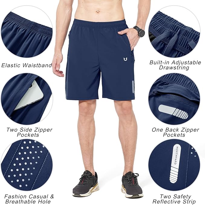 NORTHYARD Men's Athletic Running Shorts Quick Dry Workout Shorts 7"/ 5"/ 9" Lightweight Sports Gym Basketball Tennis Hiking