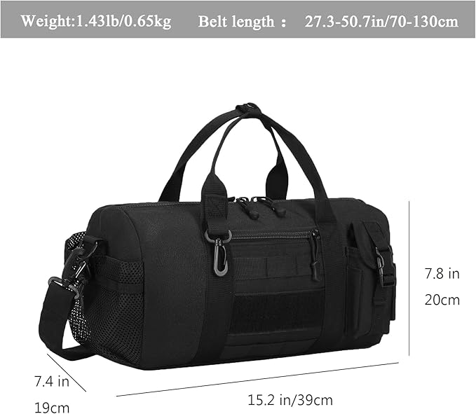 ArcEnCiel Small Tactical Duffle Bag Men Gym Pack Military Molle Shoulder Bags Shoes Storage Sports Handbag with Patch (Black)