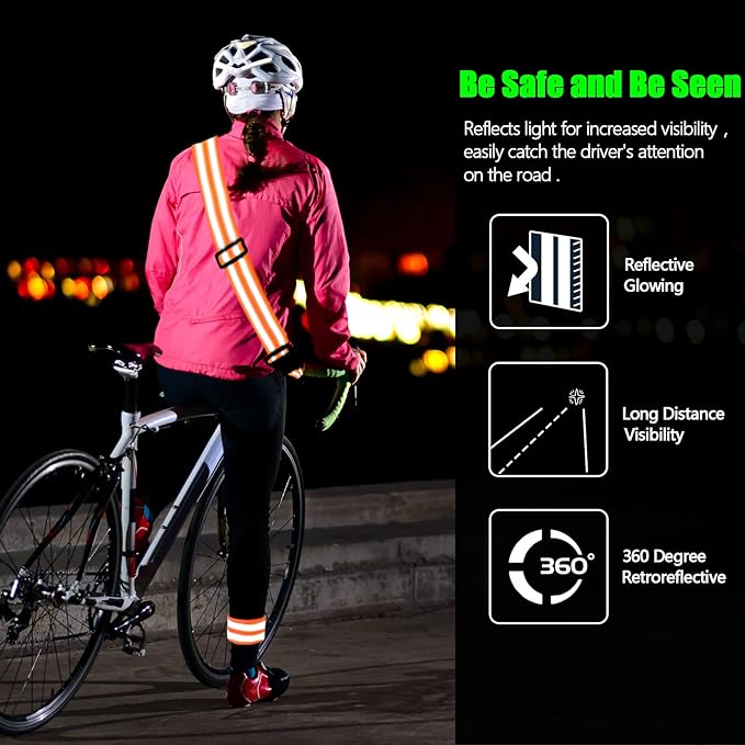 Saintrygo 6 Pcs Reflective Sash for Walking at Night Reflective Strap Arm Band High Visibility Belt Safety Ankle Strap for Visibility Vest Clothing Running Gear