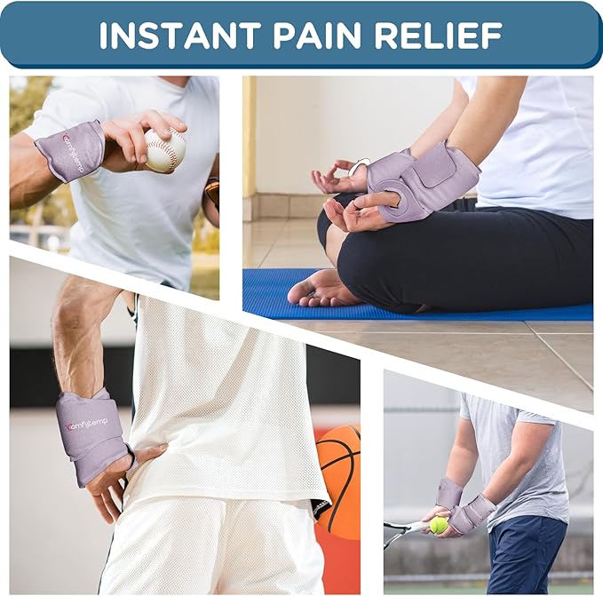 Comfytemp Wrist Ice Pack Wrap for Carpal Tunnel Relief, 2 Gel Packs, Hot Cold Compression Brace for Hand Injuries Reusable, Tendonitis, Men Women Surgery Gift (Purple)