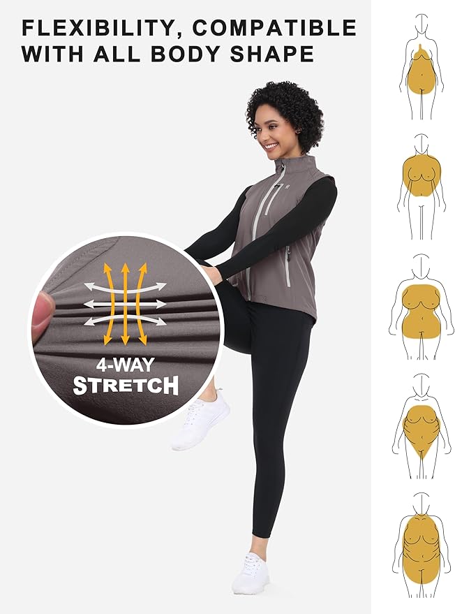 Little Donkey Andy Women's Lightweight Quick Dry Vest Summer Windproof Sleeveless Elastic Jacket for Golfing Cycling Running