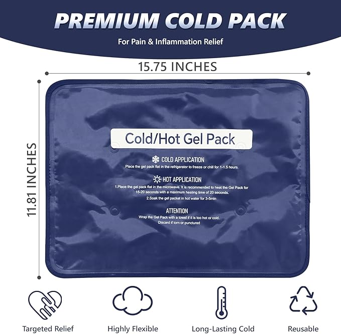 Reusable Gel Soft Ice Packs for Injuries, Flexible Hot and Cold Packs Bag for Knees, Back, Face, Joint & Muscle Pain Relief (Large 11.81"x 15.75")