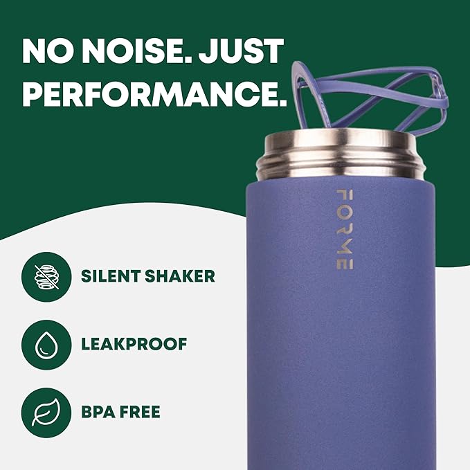 FORME - Shaker, 700ml Stainless Steel Protein Shaker, Double Walled Vacuum Insulated, Cold and Hot Drinks, Silent & Leak Proof, Fits Most Cup Holders (Slate Blue)