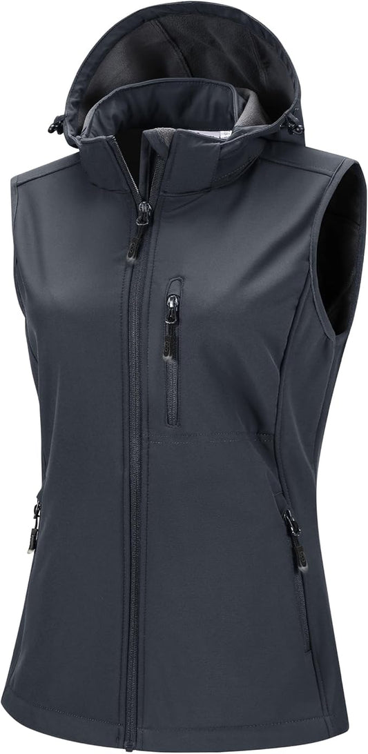 33,000ft Women's Hooded Lightweight Softshell Vest Fleece Lined Windproof Zip Up Sleeveless Jacket for Hiking Golf Running