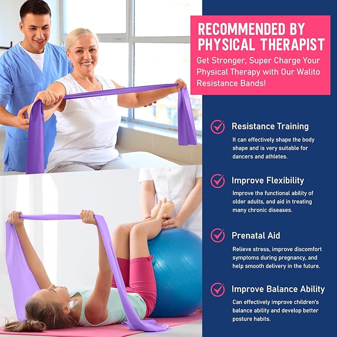 WALITO Resistance Bands for Working Out, Exercise Bands for Women and Men, Workout Bands for Physical Therapy, Stretch, Recovery, Pilates, Rehab, Strength Training and Home Gym