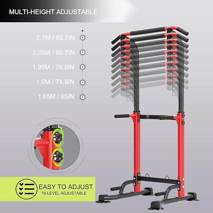 Power Tower Pull Up Bar,Pull-Up Rack Dip Station,Height Adjustable Multi-functional Home Strength Training Gym Equipment, Save Space,People Below 6 feet