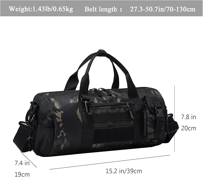 ArcEnCiel Small Tactical Duffle Bag Men Gym Pack Military Molle Shoulder Bags Shoes Storage Sports Handbag with Patch (Black Camo)