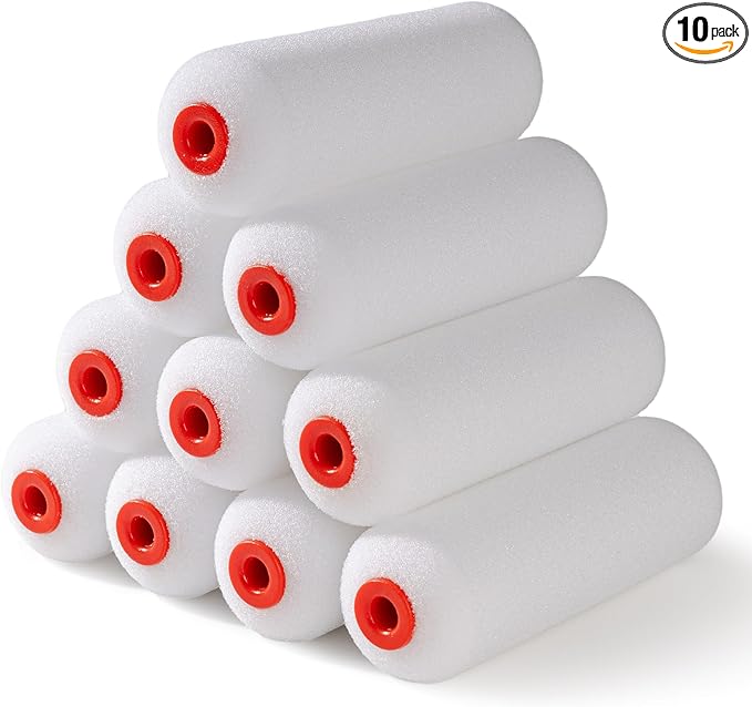 Mister Rui 4 Inch Foam Roller Covers 10-Pack, 30kg/m³ Medium Density - Washable & Reusable for Smooth Finish on Furniture, Cabinets, DIY Projects