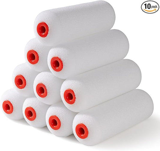 Mister Rui 4 Inch Foam Roller Covers 10-Pack, 30kg/m³ Medium Density - Washable & Reusable for Smooth Finish on Furniture, Cabinets, DIY Projects