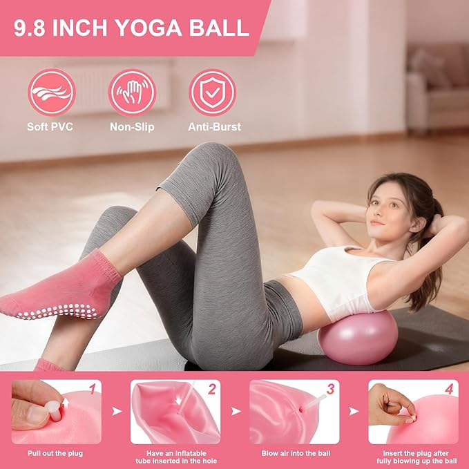 Home Pilates Kit for Women - 14 Pcs Pilates Equipment Set with Pilates Ring and Ball, 5 Resistance Bands Etc Accessories for Beginners Home Workouts - Includes Workout Guide