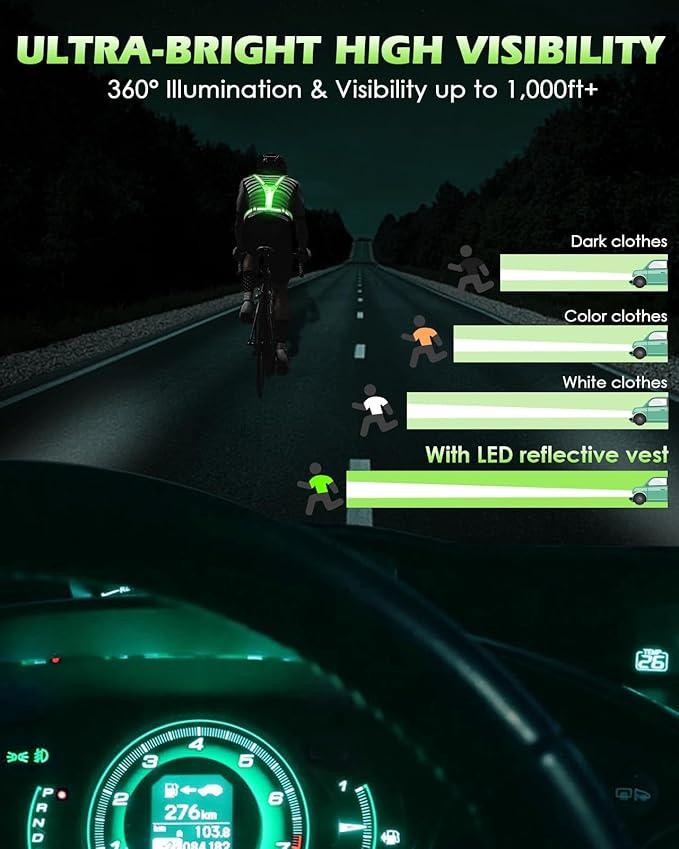 Zacro LED Reflective Vest Running Gear, 5 Lights Colors High Visibility Reflective Running Gear Rechargeable Light Up Running Vest for Walking Running Cycling, Adjustable for Men Women Kids