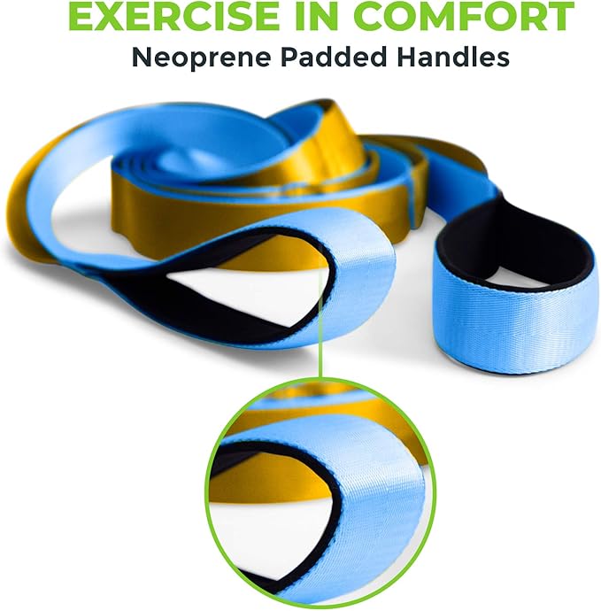Gradient Fitness Stretching Strap for Physical Therapy, 12 Multi-Loop Stretch Strap 1.5" W x 8' L, Neoprene Handles, Physical Therapy Equipment, Yoga Straps for Stretching, Leg Stretcher.
