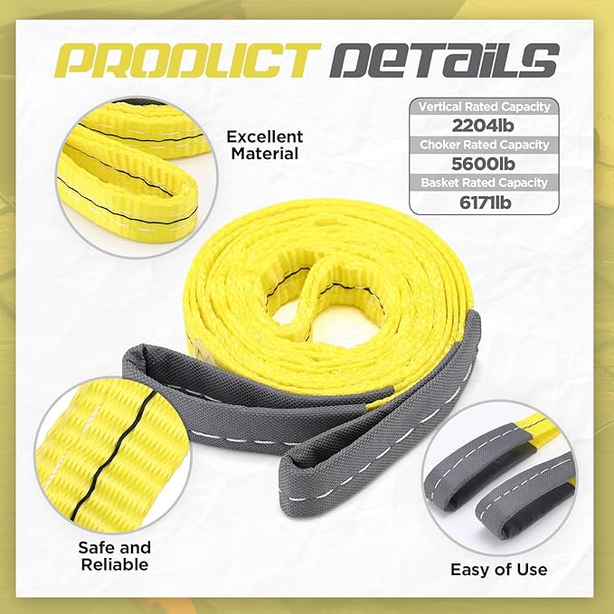 4 Pcs Lift Sling Straps Heavy Duty Web Slings Straps Polyester Nylon for Hoist Car Outdoor Using
