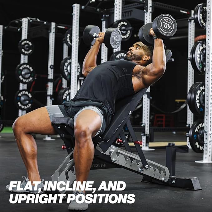 Titan Fitness TITAN Series Adjustable Bench, Supports 600 LB Incline, 1,000 LB Flat, Versatile Single Post Utility Workout Bench for Home Gym, Weightlifting, Strength Training