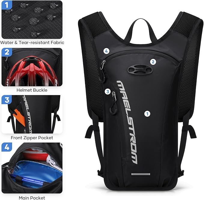 Maelstrom Running Hydration Vest, Hiking Backpack with 2L Water Bladder for Cycling Rave for Men Women