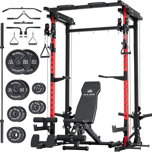 MAJOR FITNESS Drone3 Power Rack, Multi-Function Home Gym Squat Rack with Pull-Up Bar, Cable Crossover & J-Hooks, Heavy-Duty Steel Frame for Maximum Stability & Strength Training
