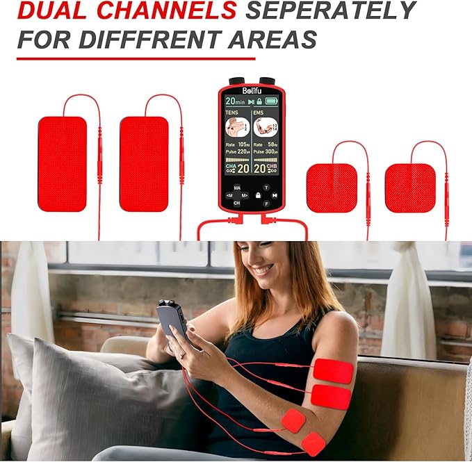 TENS EMS Unit Muscle Stimulator for Pain Relief Therapy - 4 in 1 TENS & EMS & Relax & Custom Frequency + Pulse - Muscle Massager 36 Modes 20 Intensity, Memory & Favorites Function with 600mAh Battery