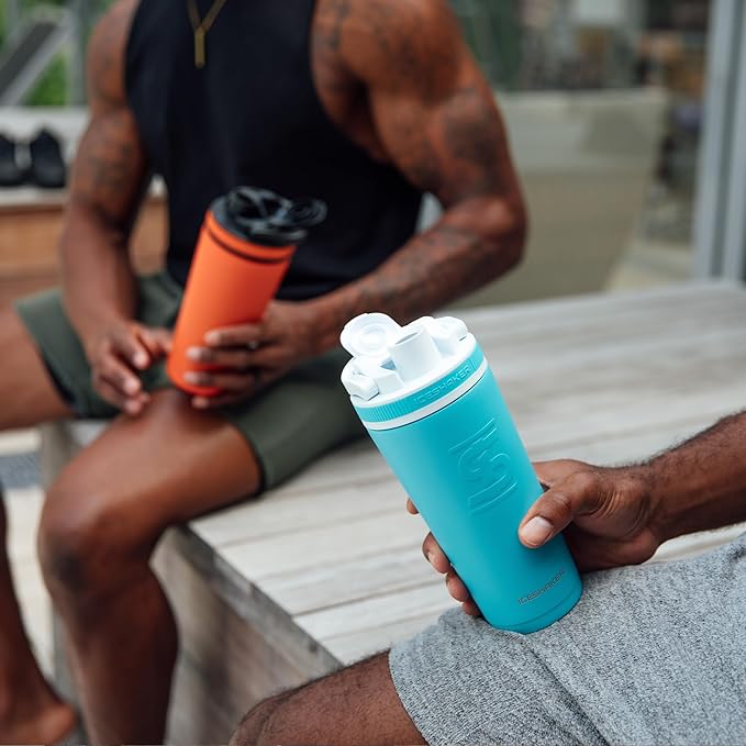 Ice Shaker Insulated Stainless Steel Shaker Bottle | 26oz, Caribbean | Cold for 30+ Hours | Insulated Cup with Twist-on Agitator | Odor-Free Bottle for Protein Shakes, Water, Smoothies, Cocktails
