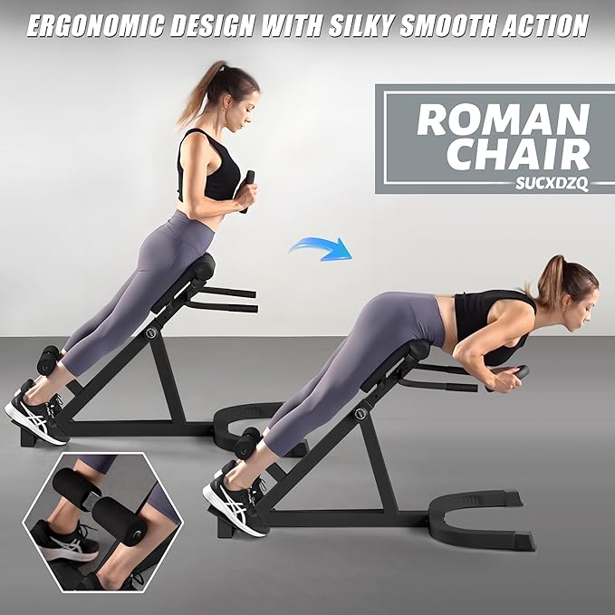 Roman Chair Back Extender - Angle & Height Dual Adjustable Hyperextension Bench for Home Gym - Adjustable Back Exercise Machine