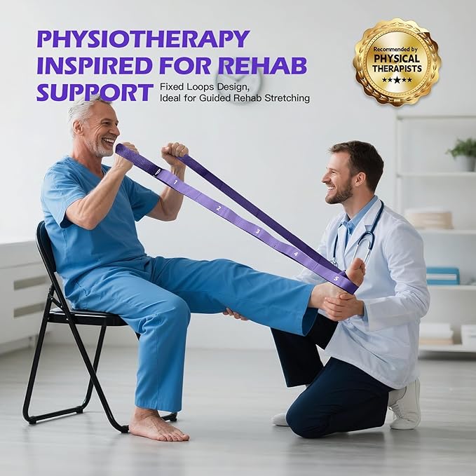 ROSAPOAR Stretching Strap with Loops - Non Elastic Yoga Straps for Physical Therapy, Durable Stretch Bands for Exercise, Flexibility Training, Hamstring & Leg Stretcher, Yoga/Pilates/Gymnastics