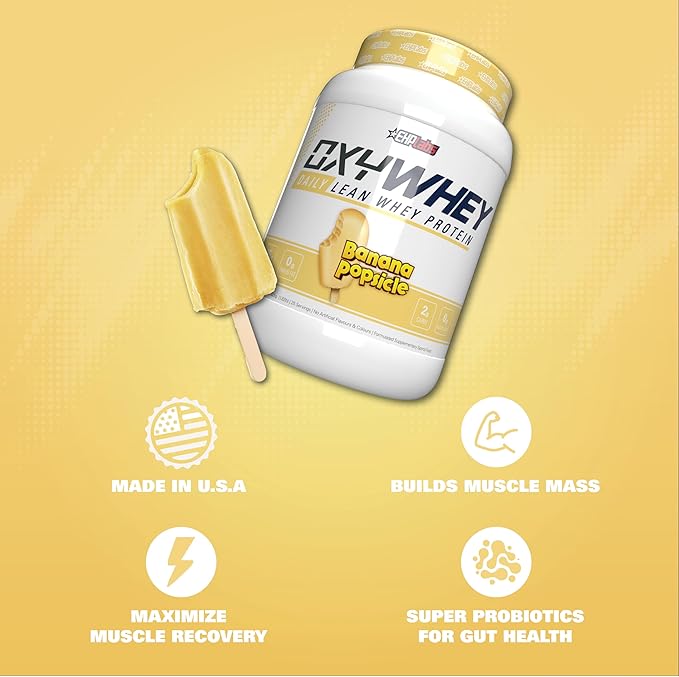 EHP Labs OxyWhey Whey Protein Isolate – 25g High Protein, Low Carb, Sugar Free Meal Replacement – Lean Whey Powder for Muscle Recovery – Non-GMO, Gluten Free – 25 Serves – Banana