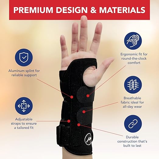 Doctor Developed Carpal Tunnel Wrist Brace for Night Support - Wrist Brace for Carpal Tunnel with Wrist Splint - Sleep Brace for Sprained Wrist - F.D.A Medical Device & Handbook (Right Hand)
