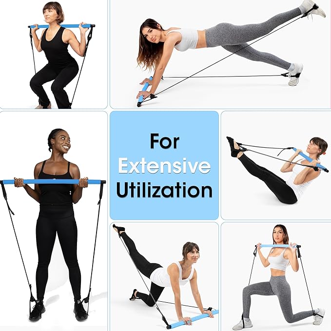 Stretched Fusion Pilates Bar Kit for Home Workouts | Portable Home Pilates Kit Set for Women & Men | Workout Bar for Legs, Hip, Waist and Arm | Includes Pilates Socks, 30-Day Challenge & Meal Plan