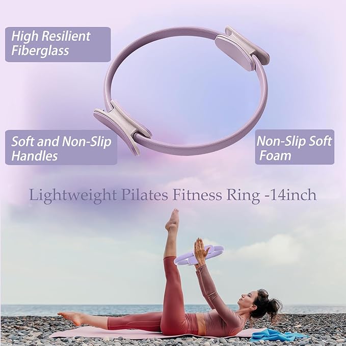 Pilates Ring Essentials Kit for Women, Styled in Soft Macaron Creams - Yoga Exercise Equipment Set for Home Workouts with Magic Circle, Mini Ball & Accessories - Fitness Ring Set for Beginners