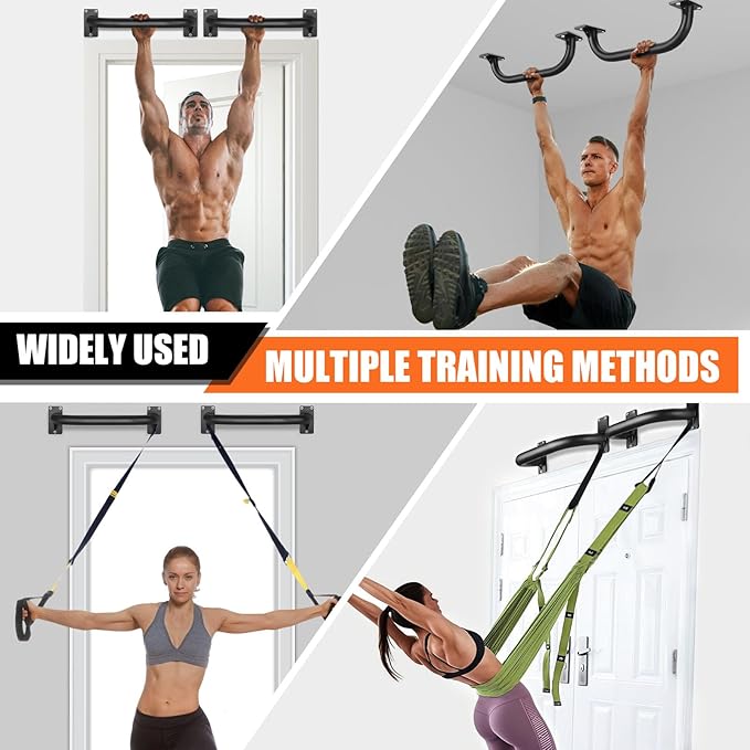 TOBWOLF 2PCS Wall Mount Doorway Pull Up Bar, Heavy Duty Strength Training Chin Up Bars, Door Frame Pull-Up Bars Ceiling Wall Mounted, Thick steel Sturdy Hanging Pull-up Bar for Home Gym Workout