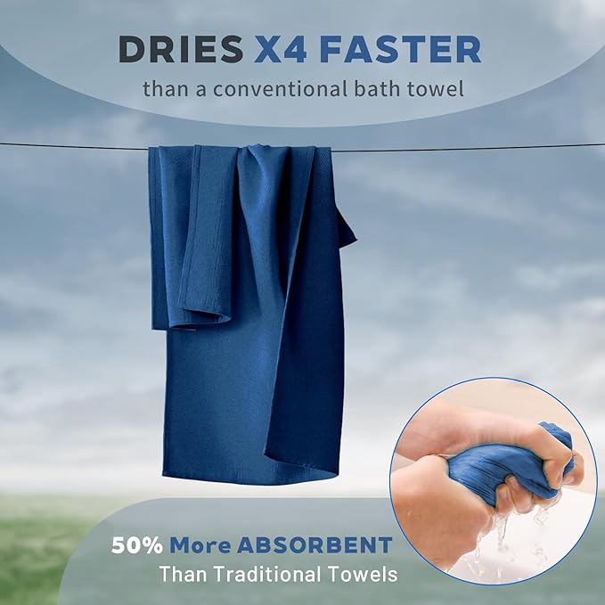 Tian qing Microfiber Towel Set, 2 Pieces, Fast Drying, Soft Touch, Lightweight, Multiple Sizes for Beach, Camping, Gym, Hiking, Pool, Yoga,Travel (Dark Blue, Medium)