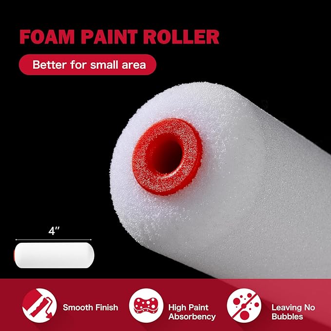 Mister Rui 4 Inch Foam Roller Covers 5-Pack, 30kg/m³ Medium Density - Washable & Reusable for Smooth Finish on Furniture, Cabinets, DIY Projects
