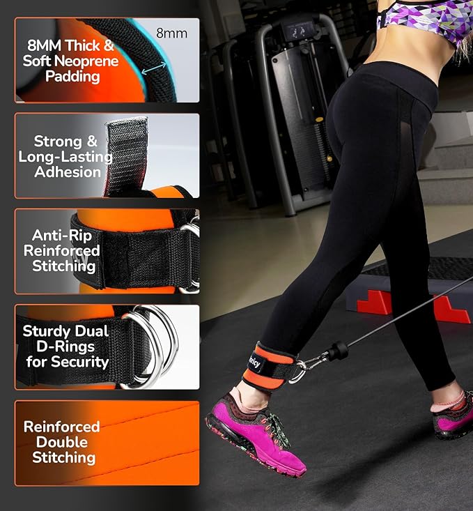 Ankle Strap for Cable Exercise Machines, Work Out Cuff Attachment Ankle Resistance Bands, Cable Kick Back Straps for Gym, Glute Workouts, Kickbacks, Leg Extensions, Hip Abductors, Booty Workouts