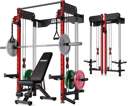 WM3-V4 Folding Squat Rack, Wall Mounted Power Rack with Dual Independent Pulley System, Functional Trainer with 5 Adjustable Function Modes for Space Saving